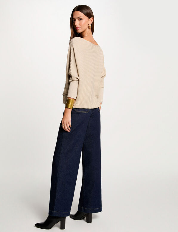 pull col bateau epaule denudee sable femme Pull col bateau épaule dénudée sable femme