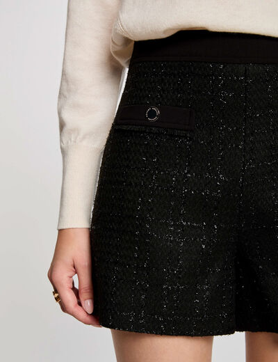 Short ajusté tweed noir femme