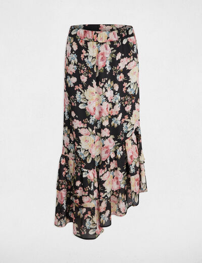 Midi-Rock mit Volants und Print mehrfarbig damen