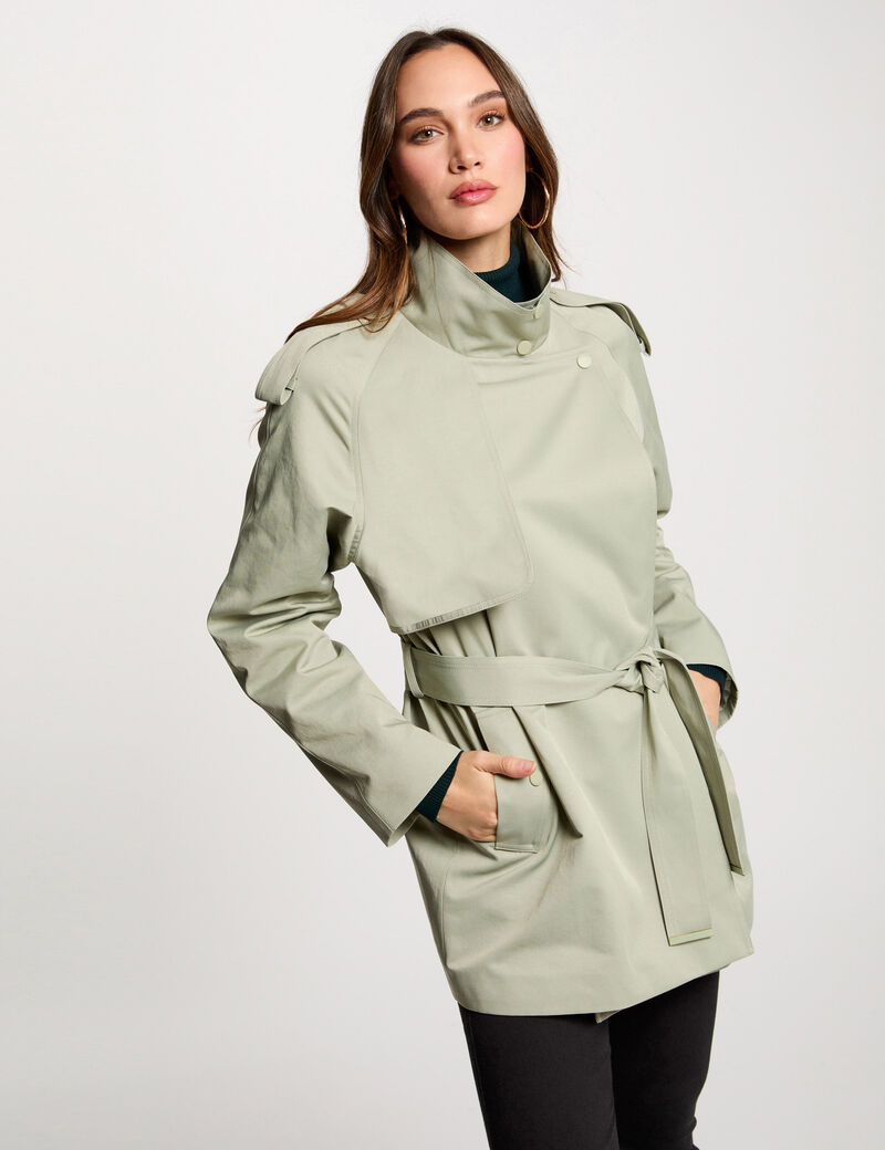 Kurzer, fließender Trenchcoat hellgrün damen