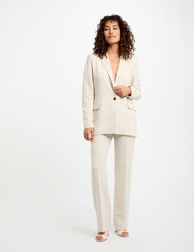 Weit geschnittene gestreifte Hose beige damen