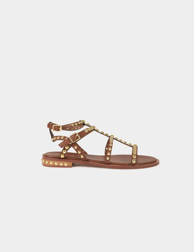 Flache Sandalen mit Nieten braun damen