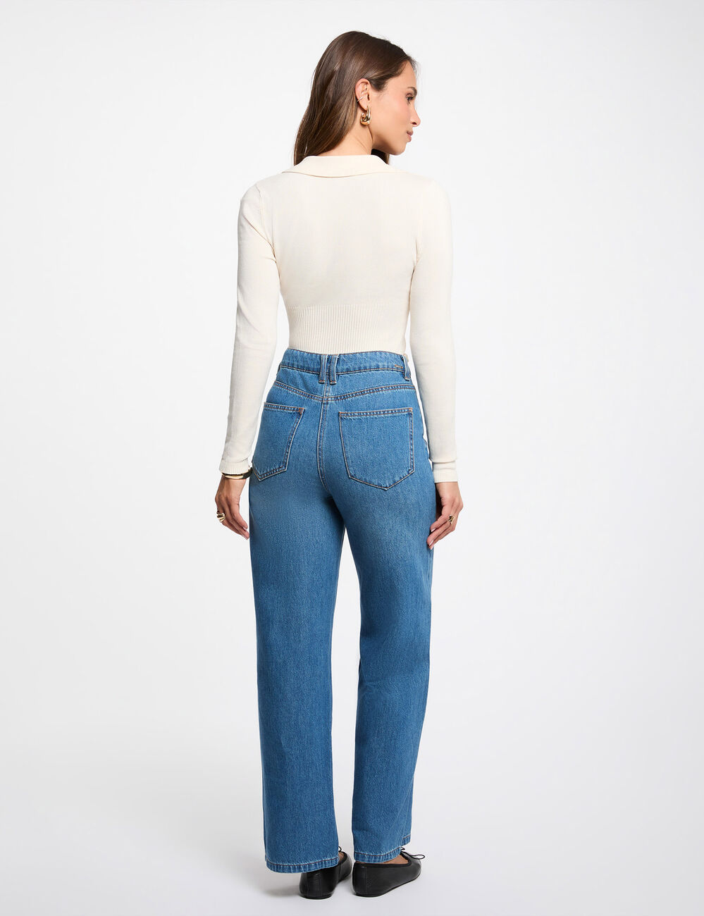 Pull ajust&eacute; col polo ivoire femme