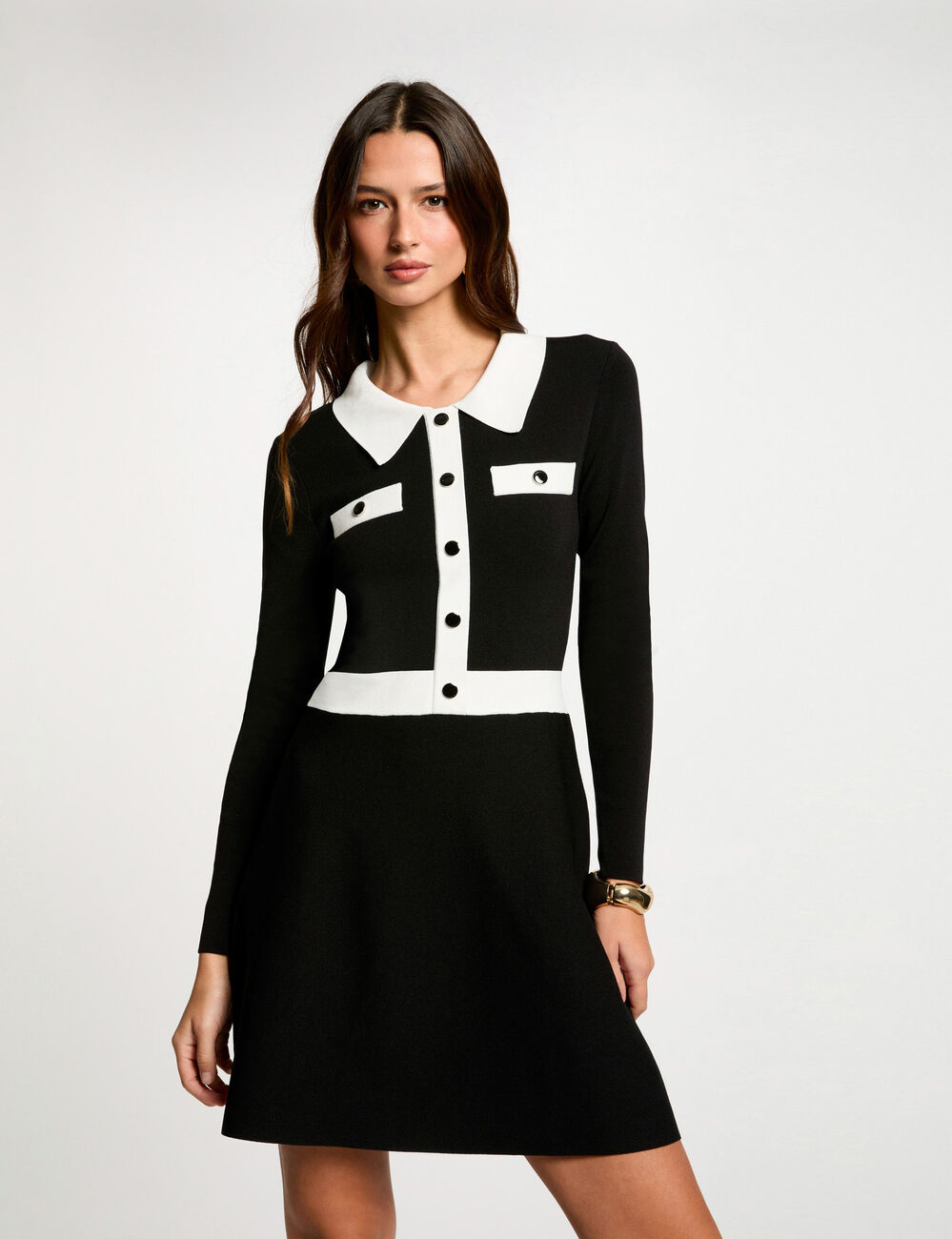 Kurzes Strickkleid in A-Linie schwarz damen