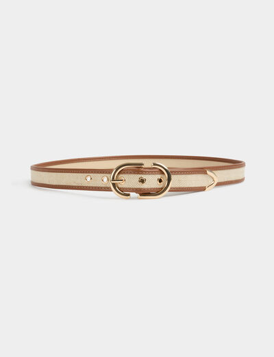 Ceinture fine bicolore beige femme