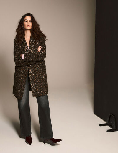 Manteau long imprimé léopard multicolore femme