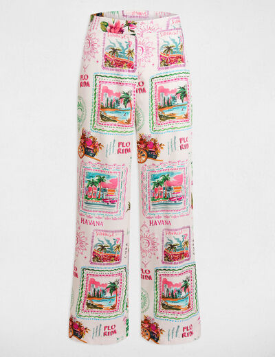 Pantalon large imprimé multicolore femme