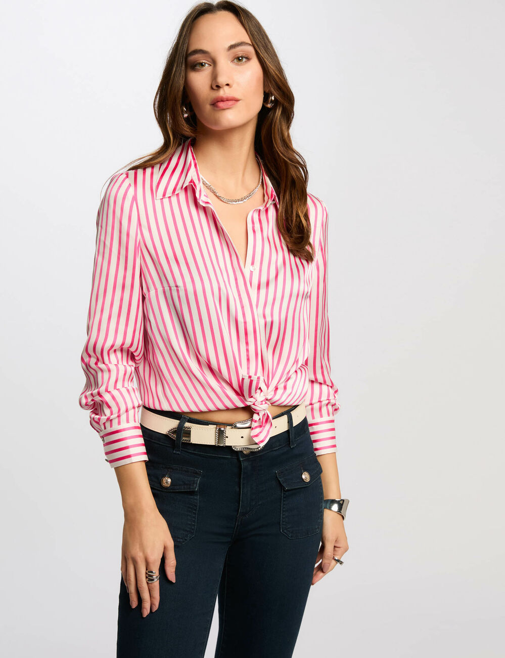 Langarm-Hemd mit Streifen rosa damen