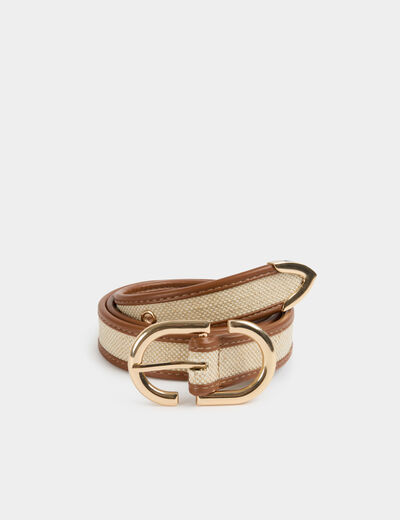 Ceinture fine bicolore beige femme