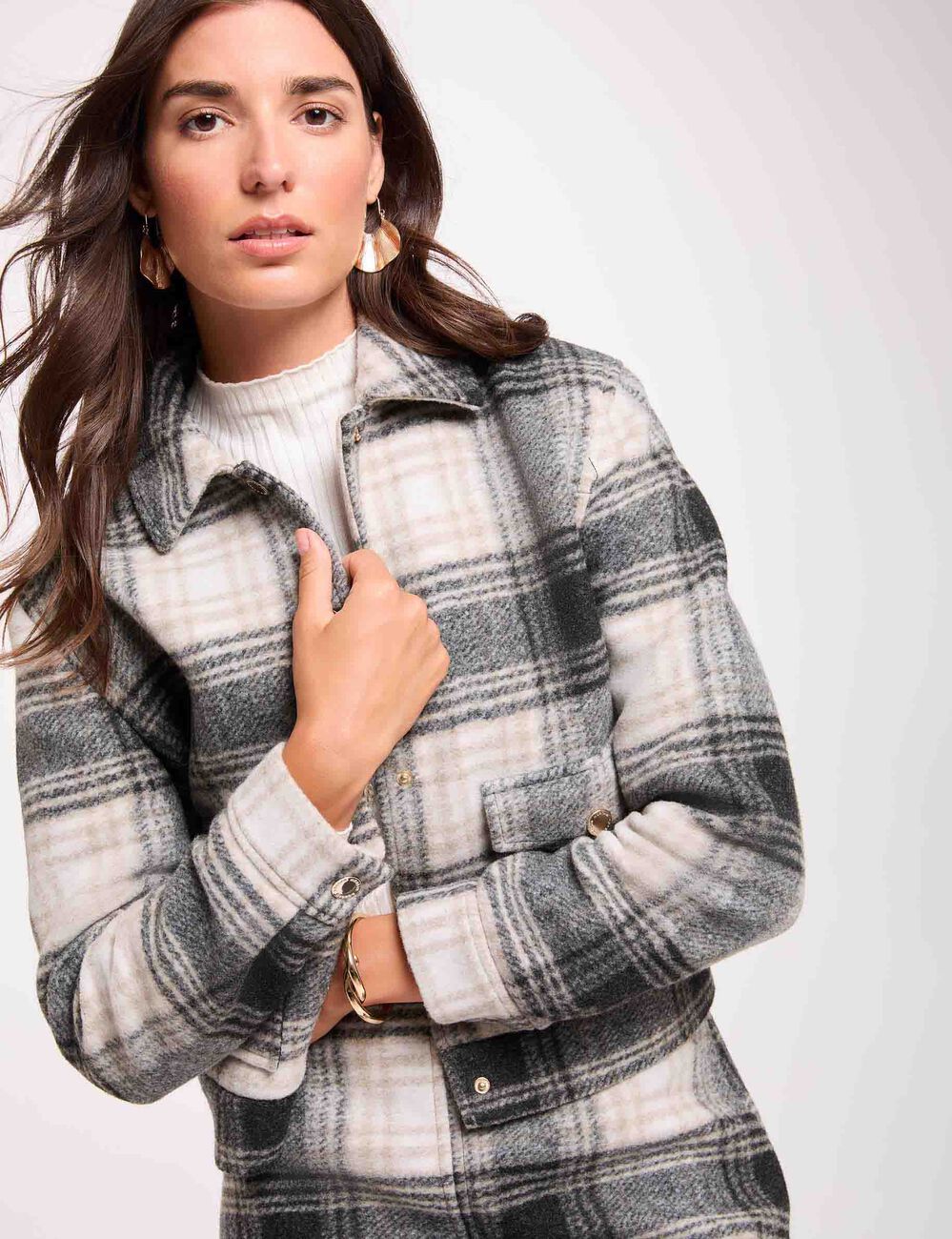 Karierte gerade Jacke mehrfarbig damen