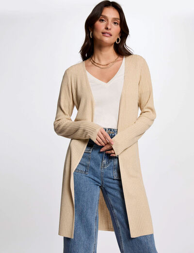 Lange Strickjacke mit V-Ausschnitt goldgelb damen