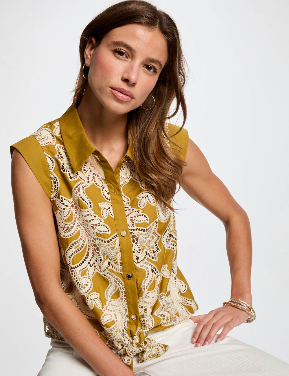 Chemise sans manches vert kaki femme