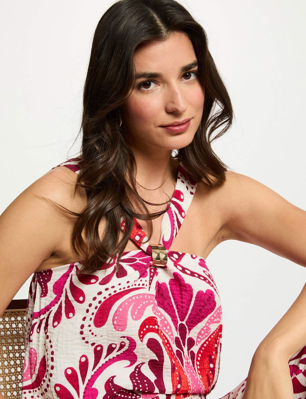 Top col montant multicolore femme