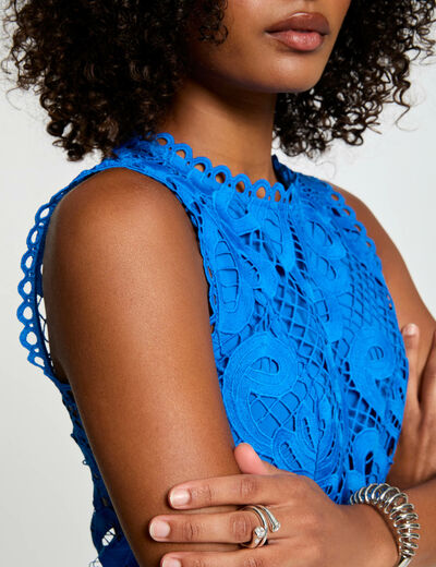 Top sans manches dentelle bleu electrique femme