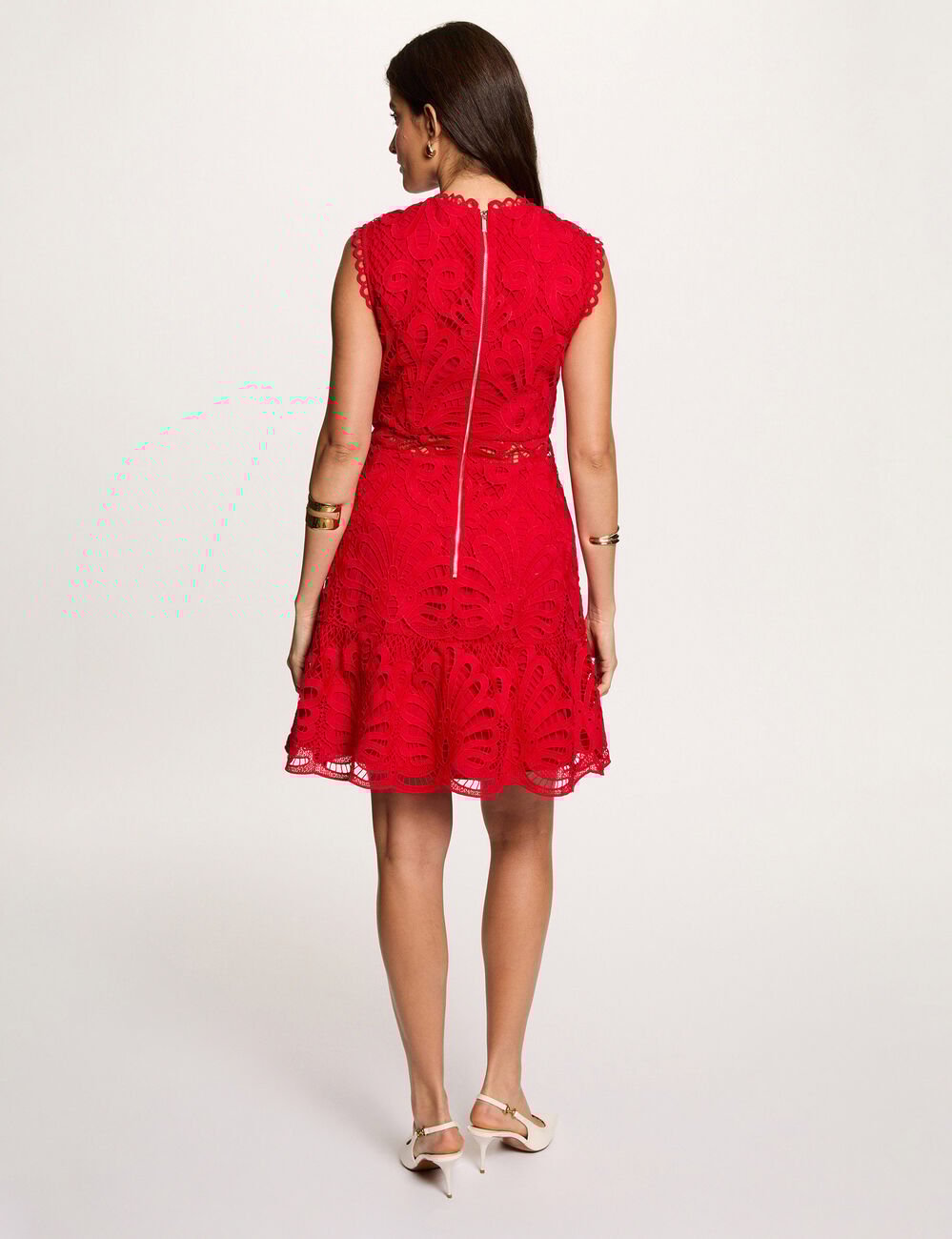 Robe courte trap&egrave;ze dentelle rouge femme