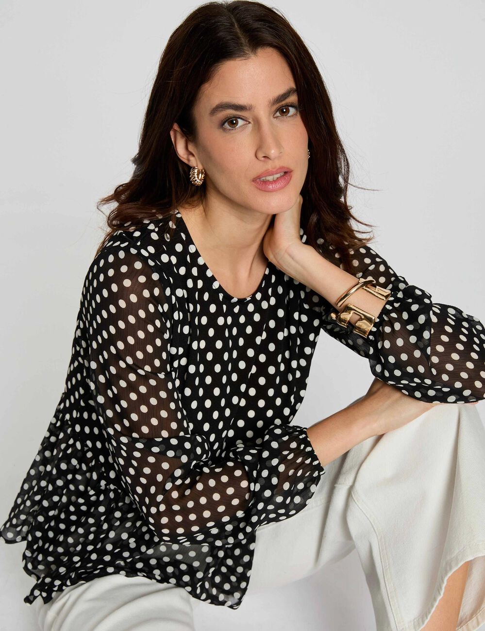 T-Shirt aus Voile mit Rundhalsausschnitt schwarz damen