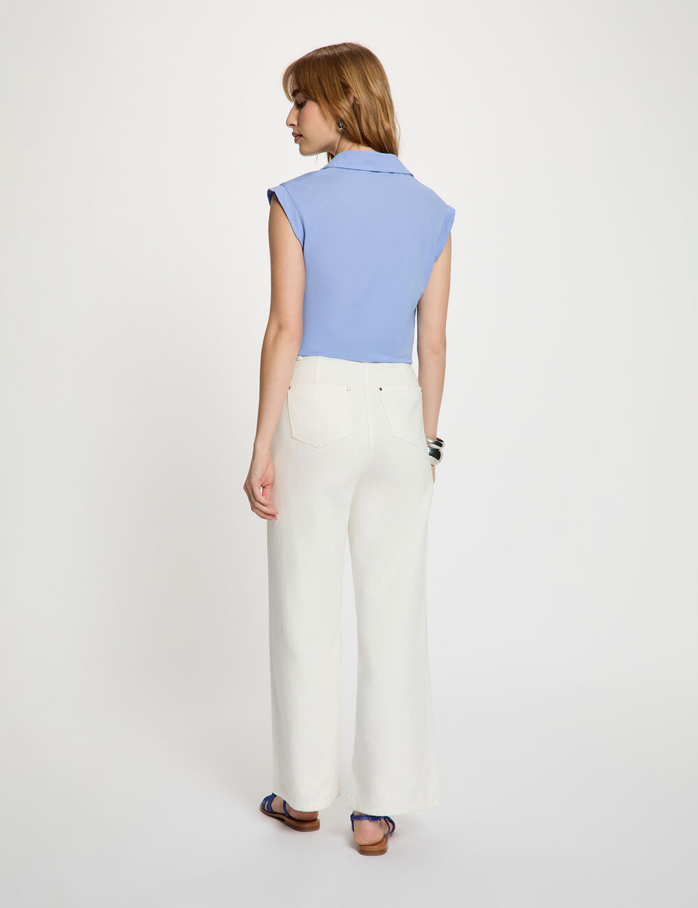 &Auml;rmelloses Knotenhemd blau lavendel damen