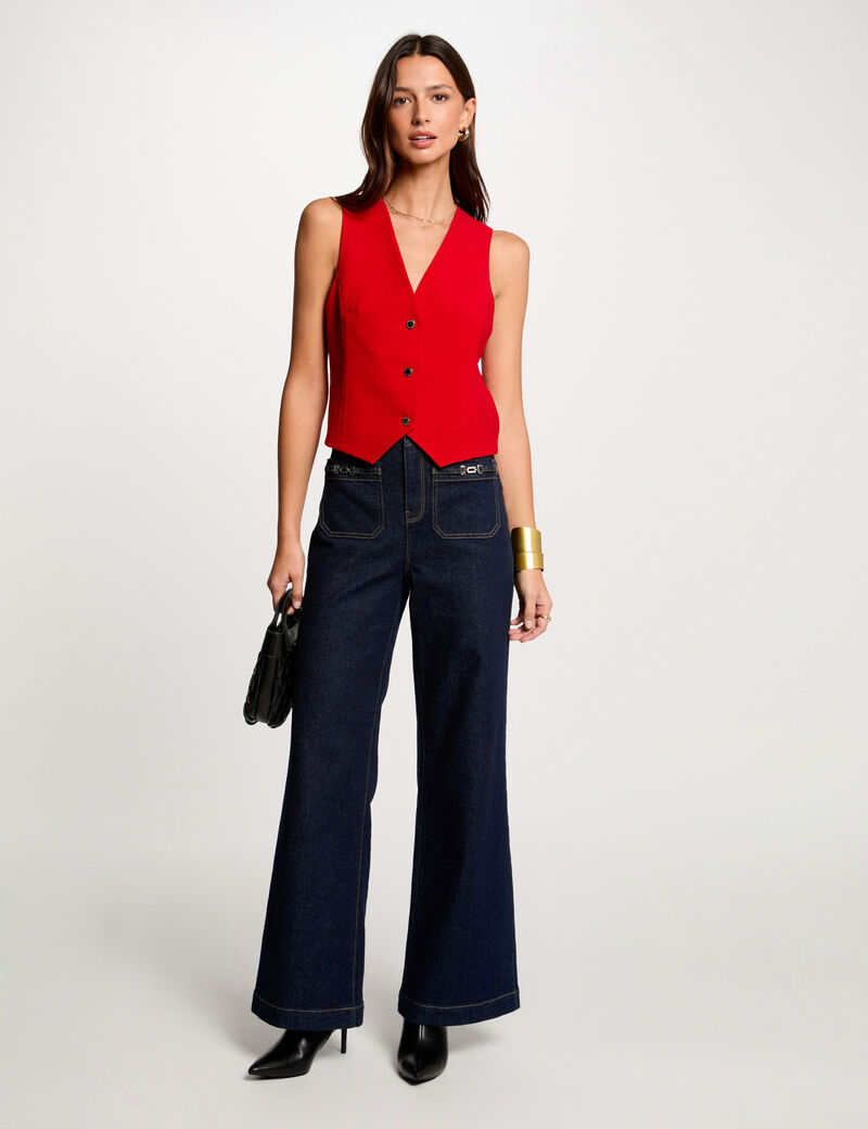 gilet sans manches col en v rouge femme Gilet sans manches col en V rouge femme