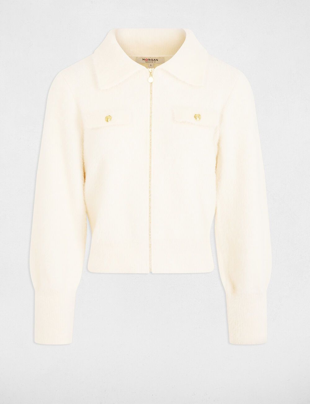 Gilet manches longues col à revers ivoire femme
