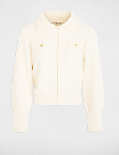 Gilet manches longues col à revers ivoire femme