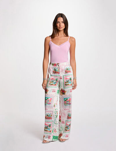 Pantalon large imprimé multicolore femme