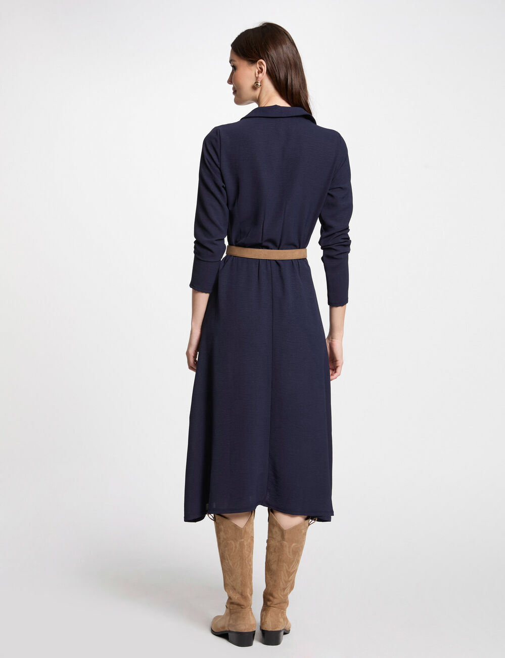 Fließendes, gerades Midikleid marineblau damen
