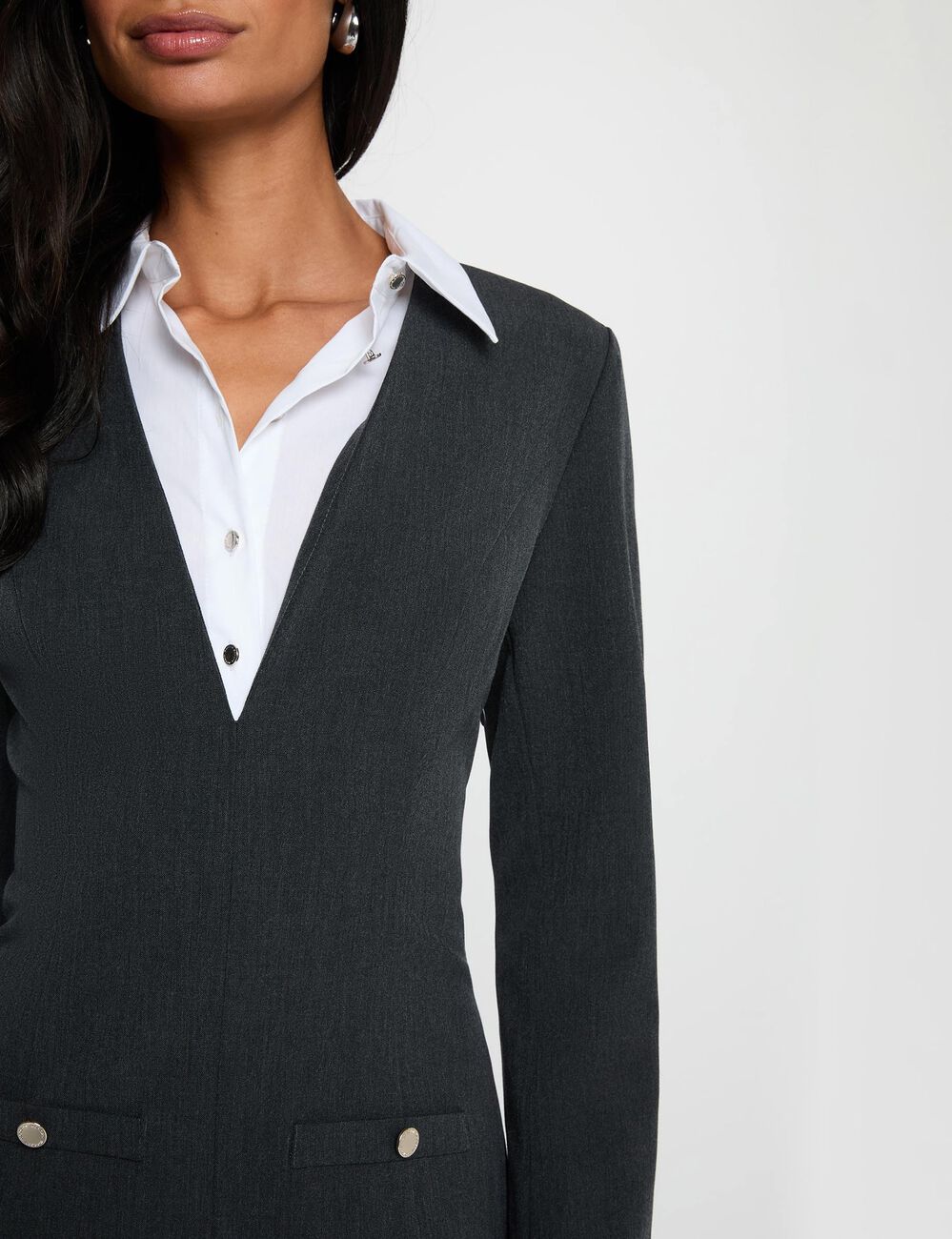 Robe courte col &agrave; revers gris clair femme