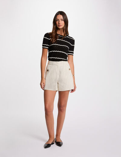 Gestreifte High-Waist-Shorts beige damen