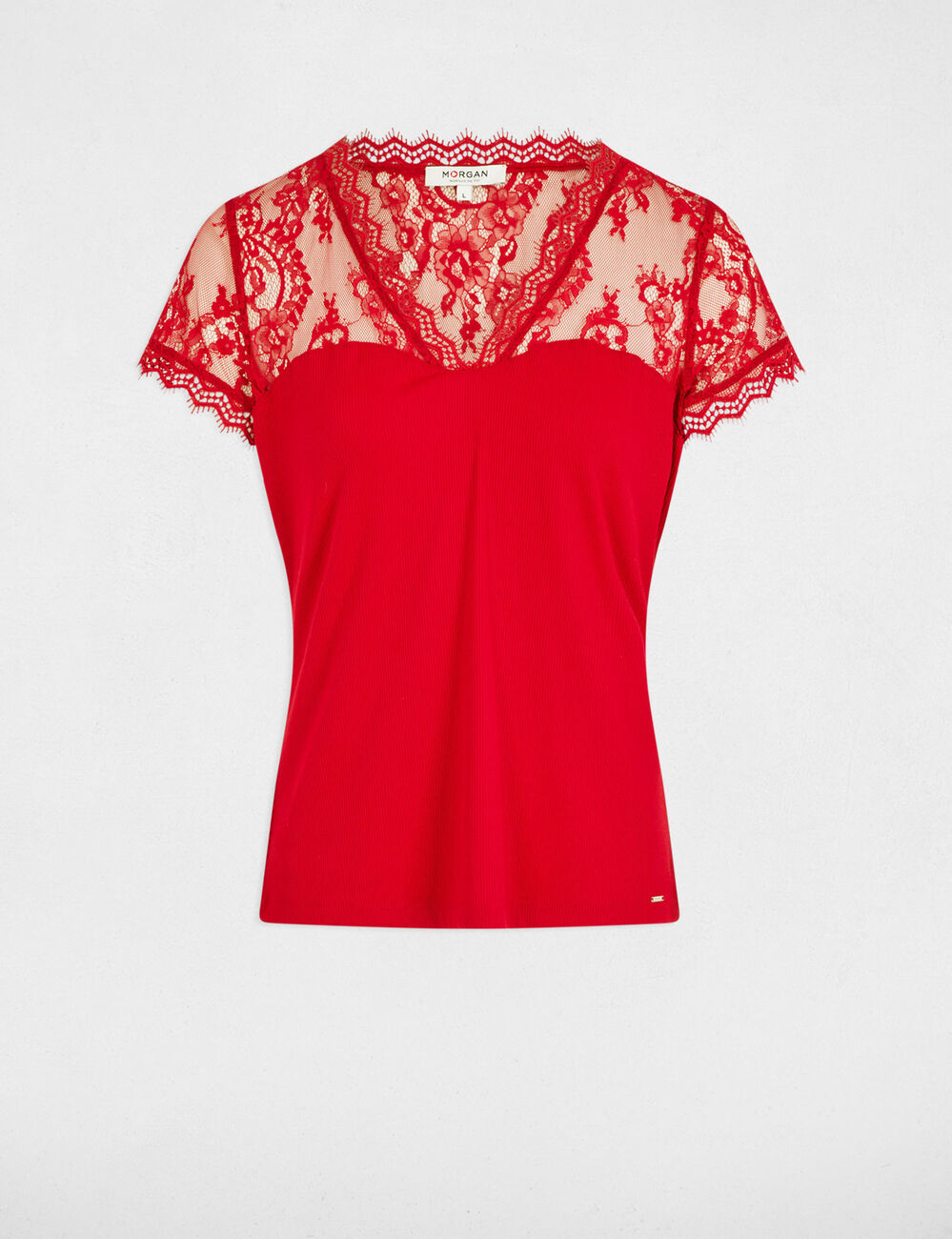 Kurzarmshirt mit Spitze rot damen
