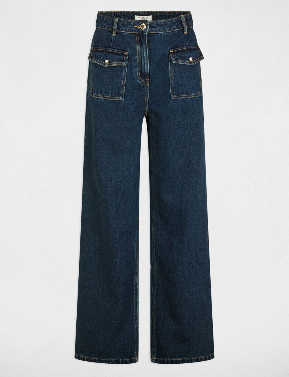 Jeans large taille haute denim brut femme