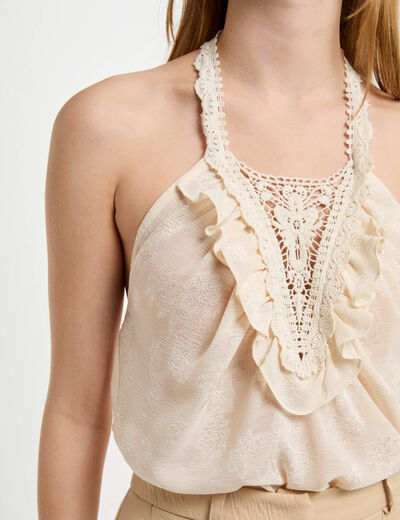 Top détail dentelle creme femme