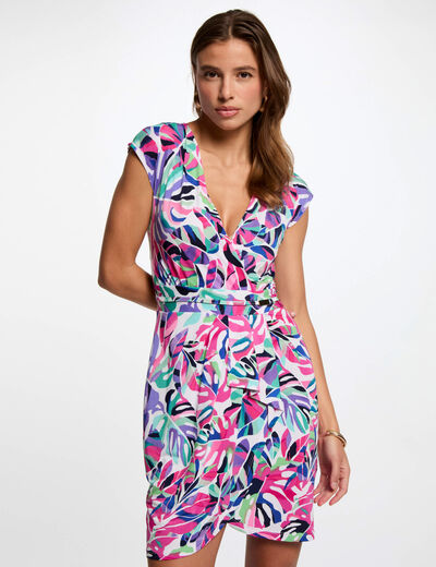 Robe courte ajustée imprimée multicolore femme