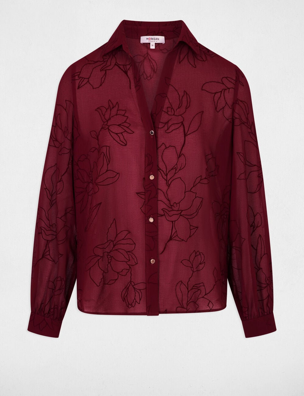 Bedrucktes Voile-Hemd bordeaux damen