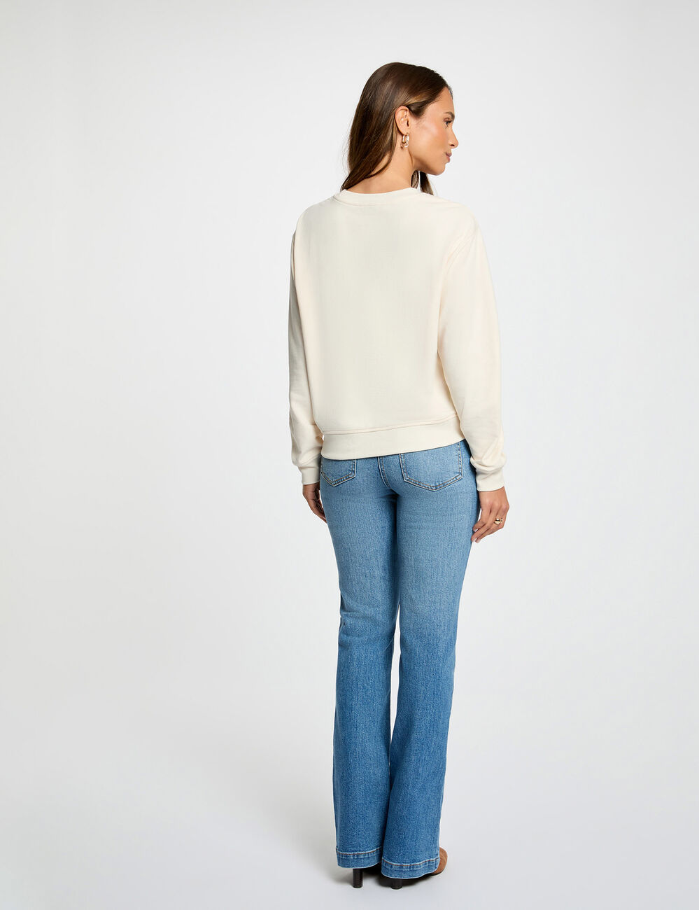 Langarm-T-Shirt elfenbein damen