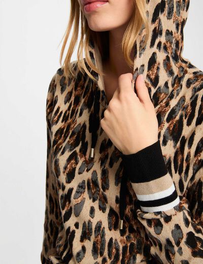 Pull droit &agrave; capuche multicolore femme