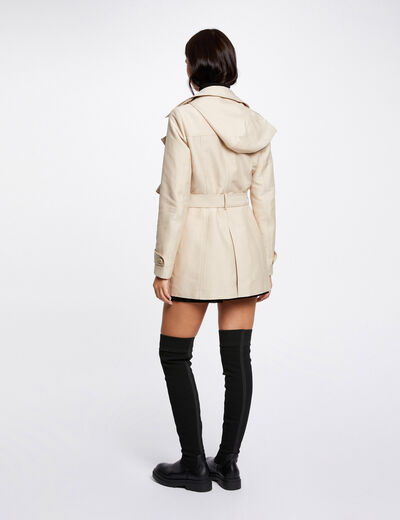 Trench cintré ceinturé à capuche sable femme