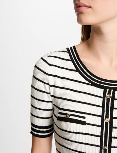 Kurzärmeliger, gestreifter Pullover weiss damen