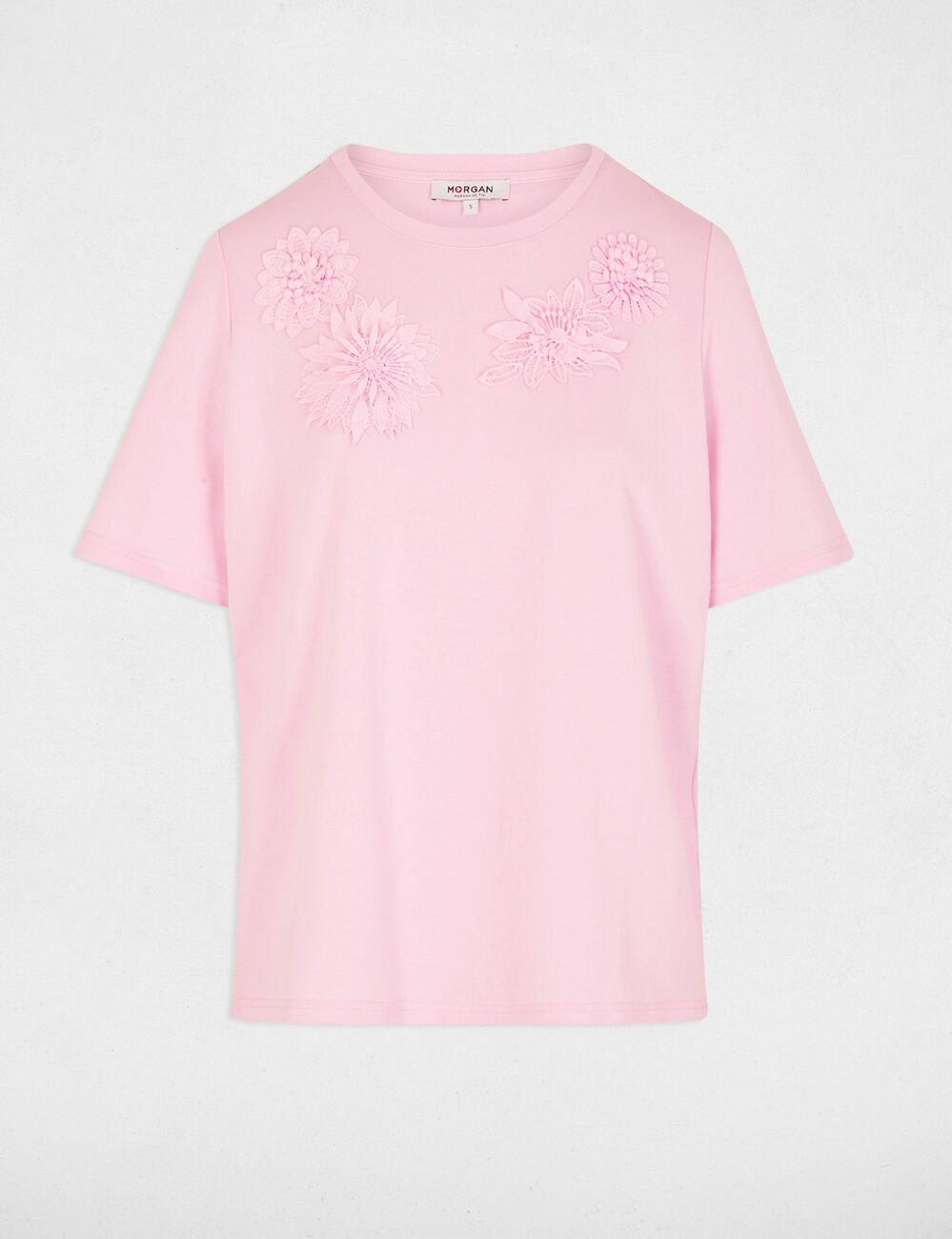 T-Shirt mit geradem Schnitt, Rundhals rosa damen
