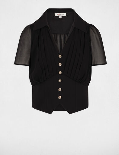 top manches courtes a plis noir femme Top manches courtes à plis noir femme