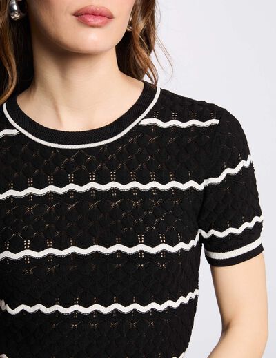 Gestreifter Pullover mit kurzen Ärmeln schwarz damen