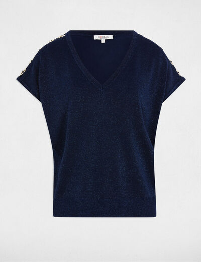 Kurzarm-Pullover mit V-Kragen petrobleu damen