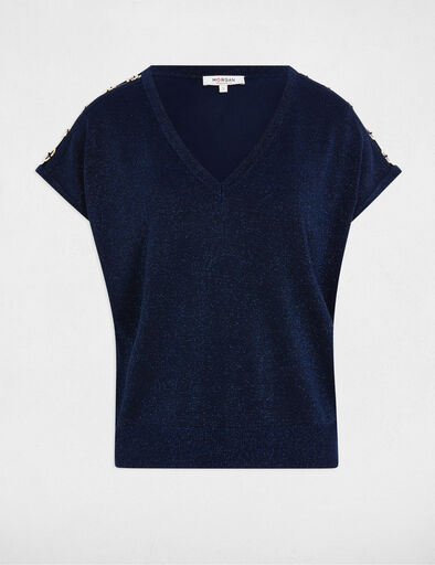 kurzarm pullover mit v kragen petrobleu damen Kurzarm-Pullover mit V-Kragen petrobleu damen