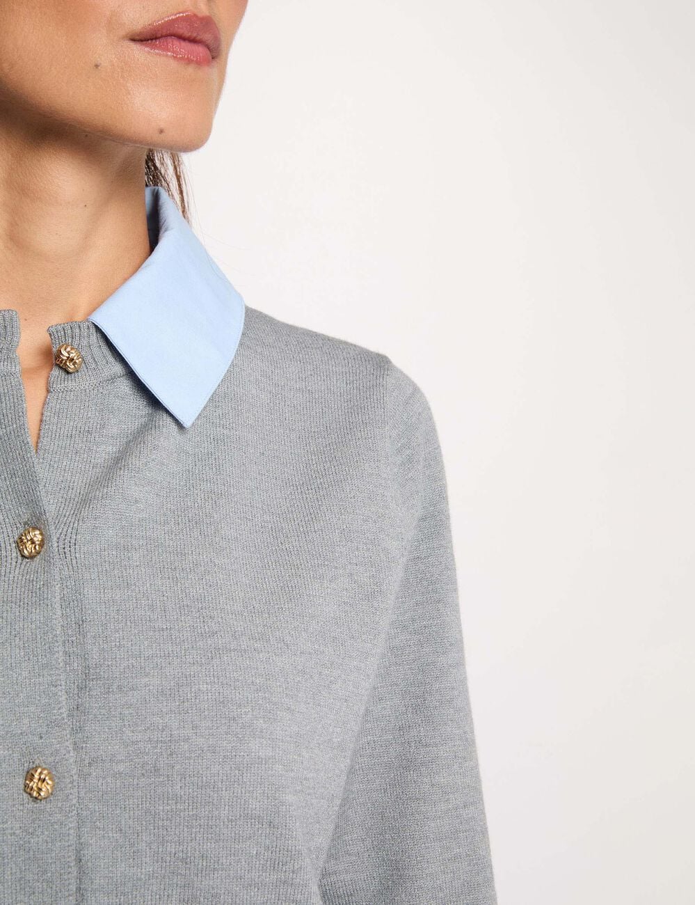 Pull col &agrave; revers gris clair femme