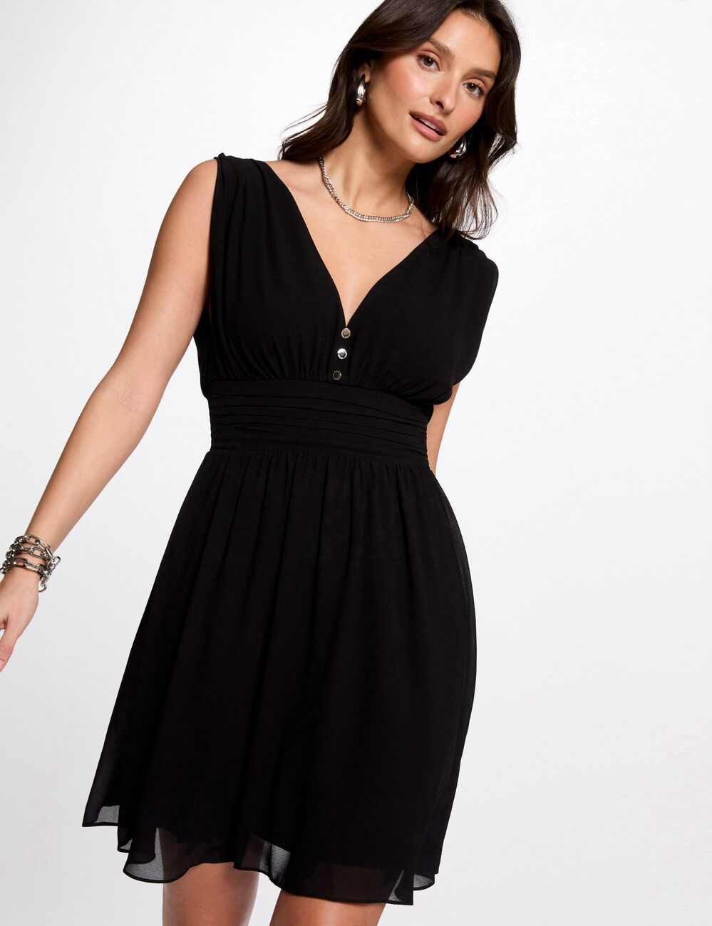 Kurzes, fließendes, ausgestelltes Kleid schwarz damen