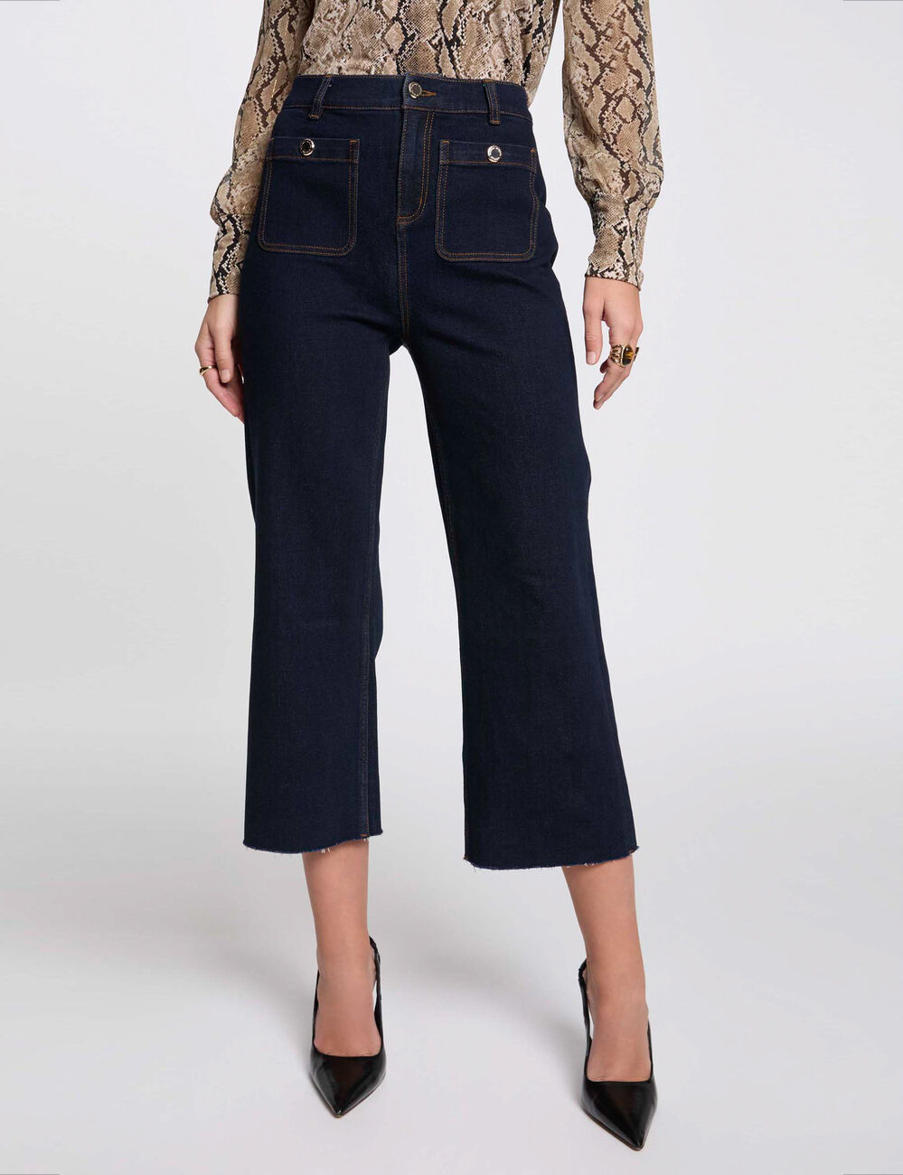 Pantalon jambe large 7/8ème denim brut femme