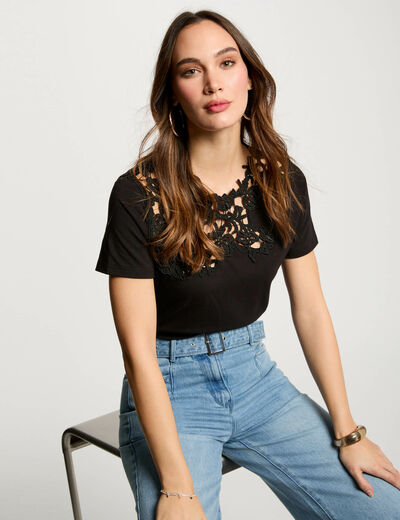 T-Shirt mit kurzen Ärmeln schwarz damen
