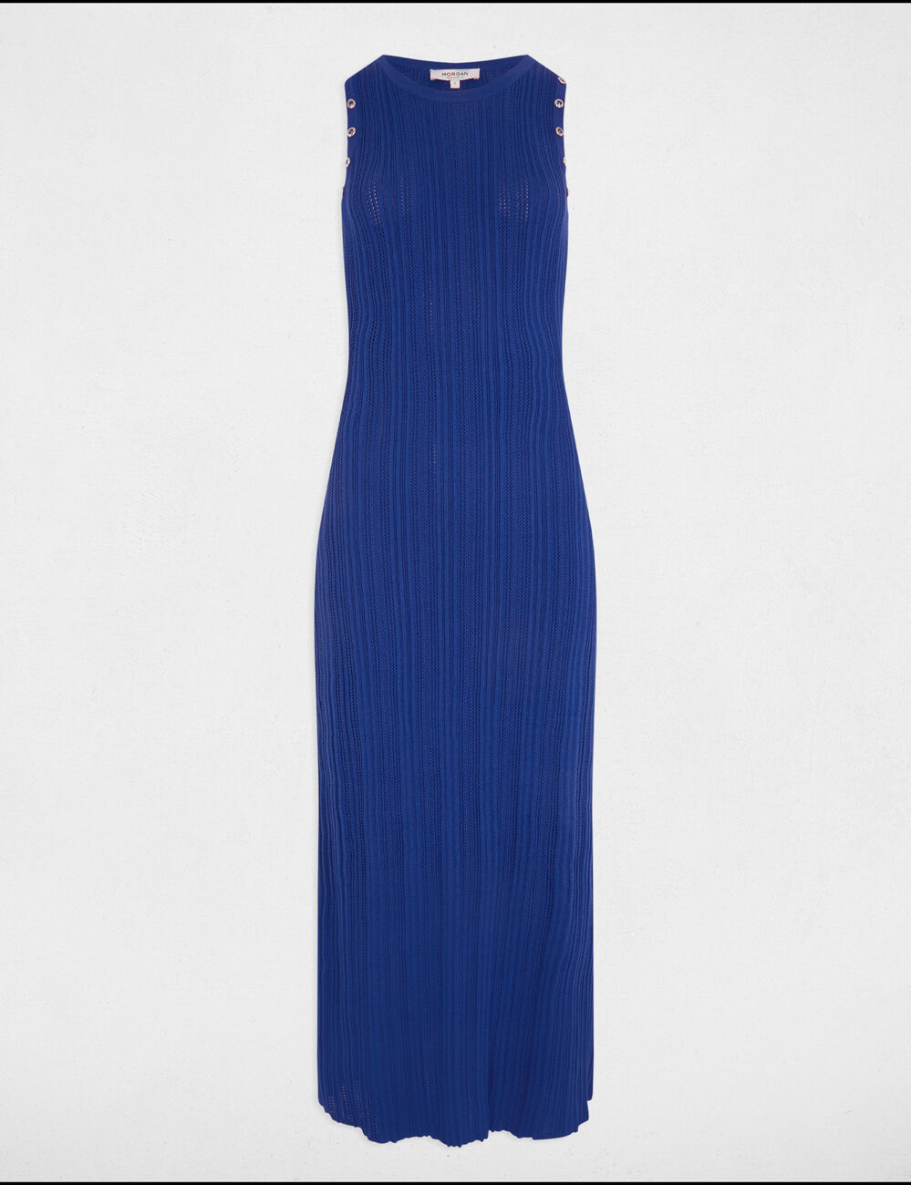 Robe tricot longue ajustée bleu electrique femme