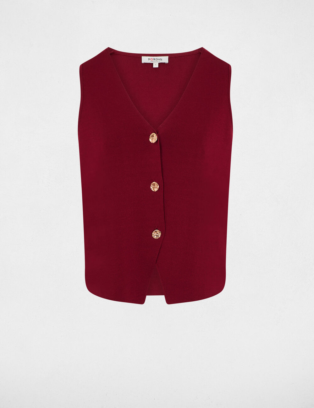 Gilet sans manches col v bordeaux femme
