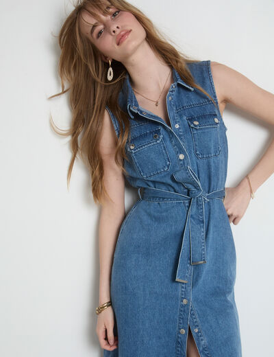 Midi-A-Linien-Kleid aus Denim stone denim damen