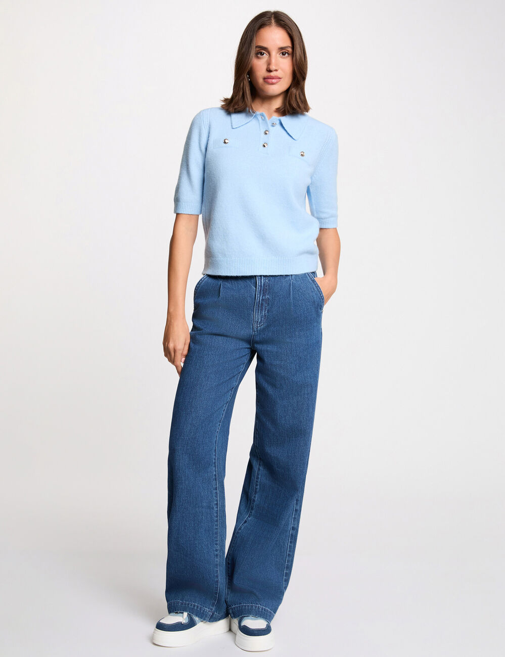 Figurbetonter Pullover mit Reverskragen hellblau damen